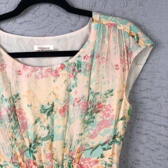 Sundance Dress Womens 4 Multicolor Silk Floral Cap Sleeve Lined Pastel Midi - Picture 12 of 16